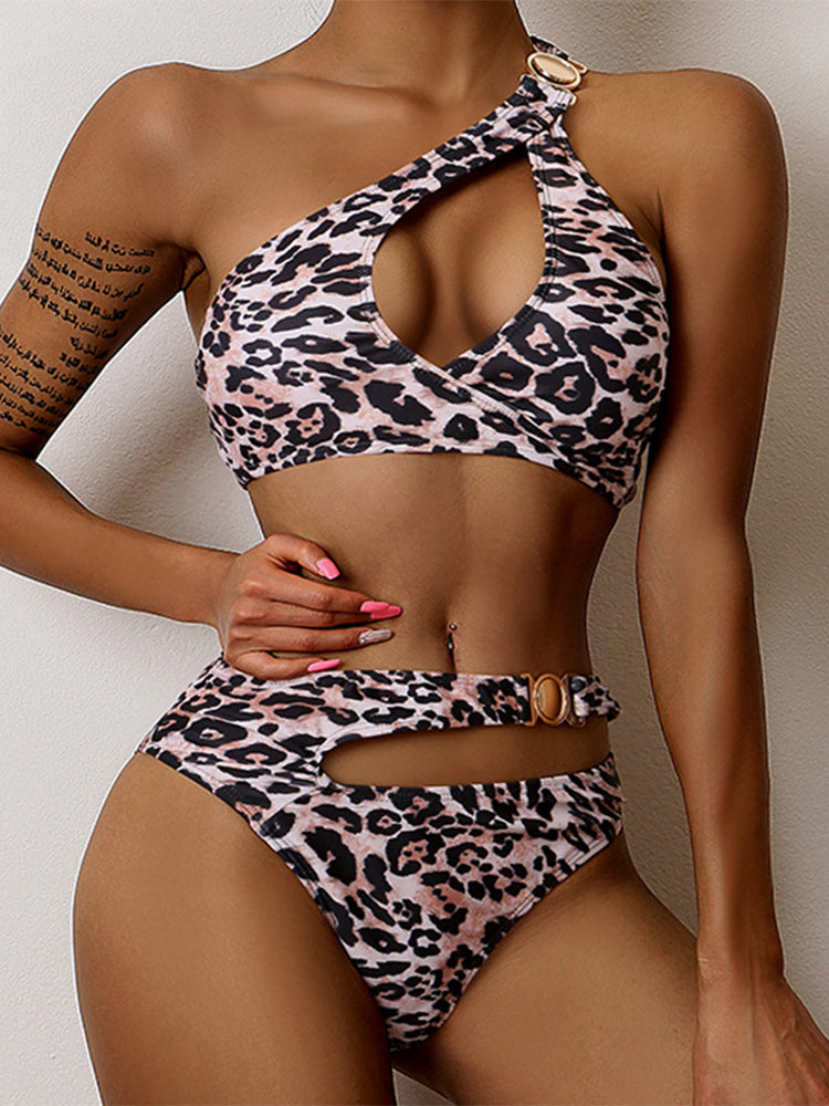Rose Leopard Print Back Buckle Bikini