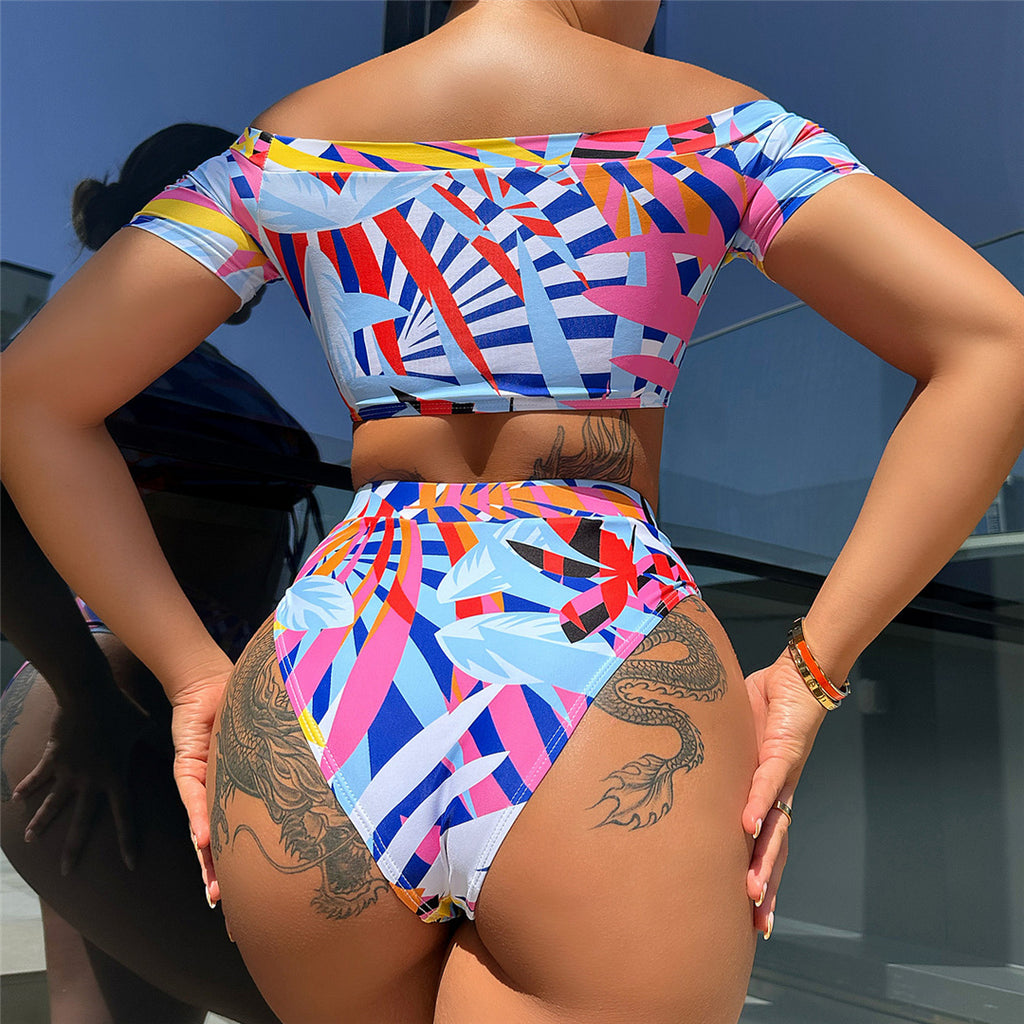 Diana Sexy Printed Short Sleeve Bikini
