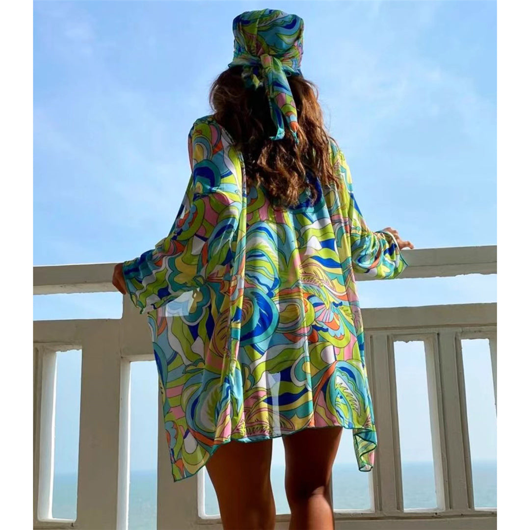 Jamie Sexy Printed With Cover Up Hairband Bikini