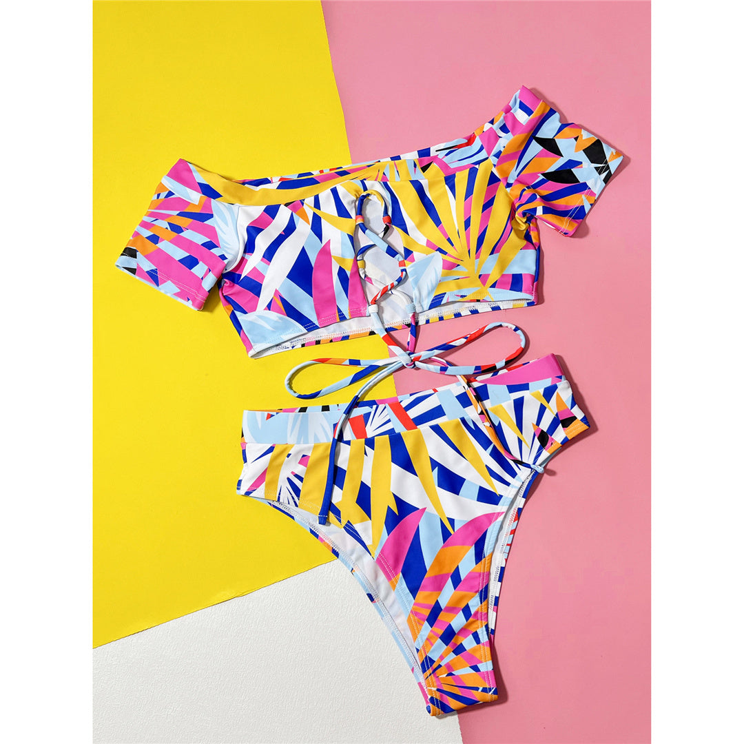 Diana Sexy Printed Short Sleeve Bikini