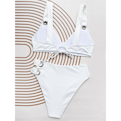 Vickie Neck Ribbed Rings High Waist Bikini