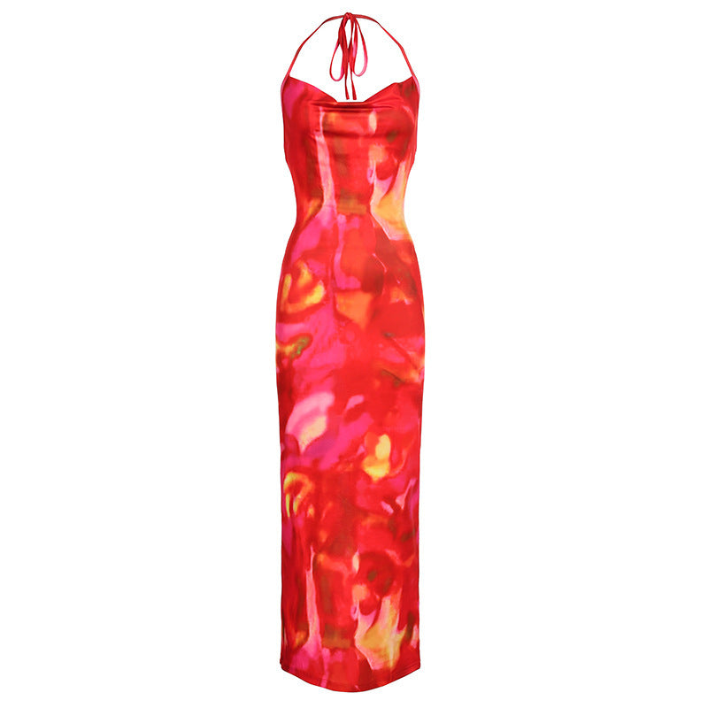 Gwen Tie Day Print Backless Maxi Dress