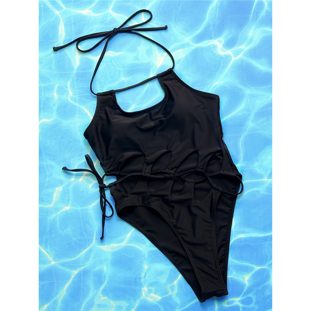 Heather Sexy Halter Cut Out Strappy Lace Up Monokini