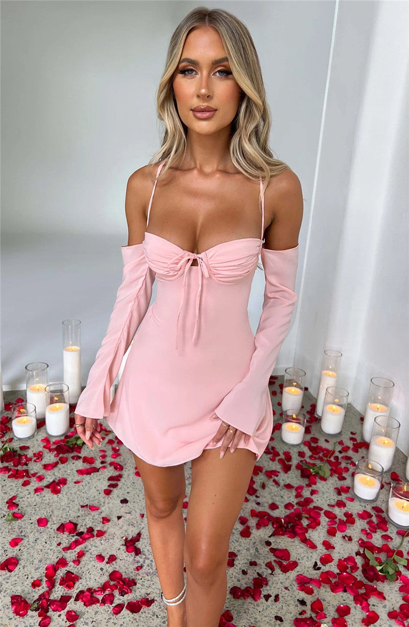 Regina Pleated Bust Lace Up Back Mini Dress