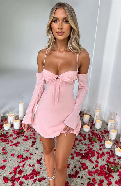 Regina Pleated Bust Lace Up Back Mini Dress