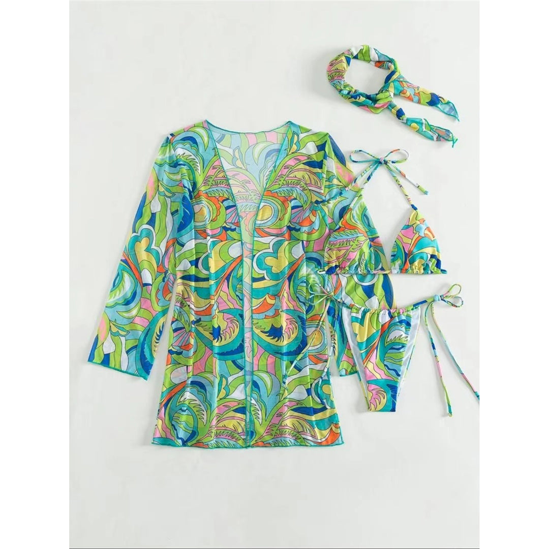 Jamie Sexy Printed With Cover Up Hairband Bikini