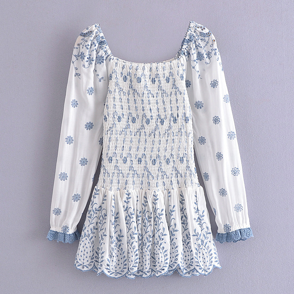 Erika Puff Sleeve Floral Body Elastic Ruched Mini Dress