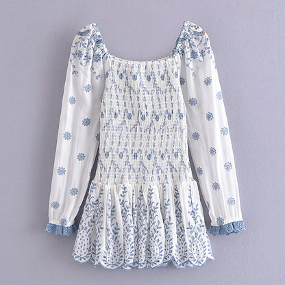 Erika Puff Sleeve Floral Body Elastic Ruched Mini Dress