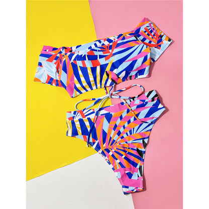 Diana Sexy Printed Short Sleeve Bikini
