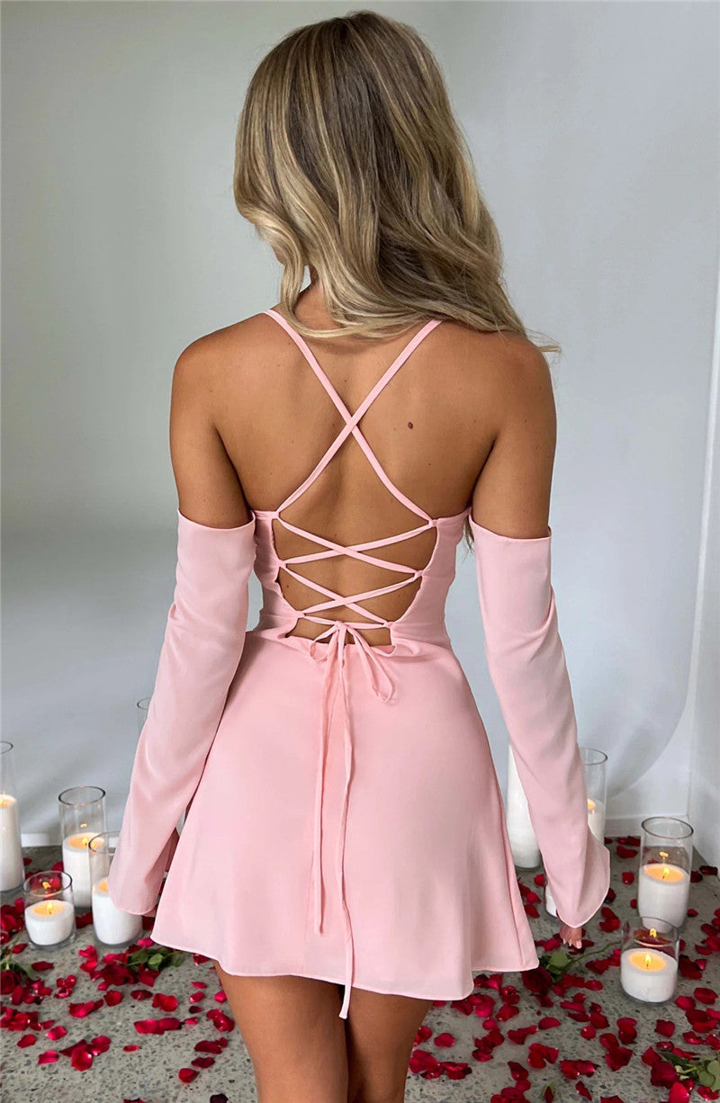 Regina Pleated Bust Lace Up Back Mini Dress