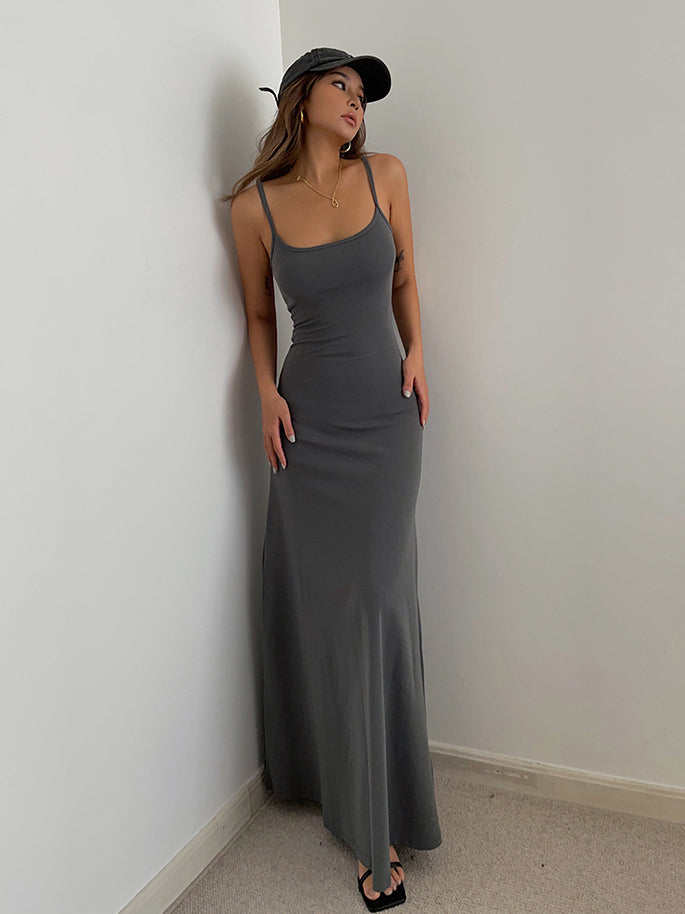 Solid Spaghetti Strap Maxi Dress