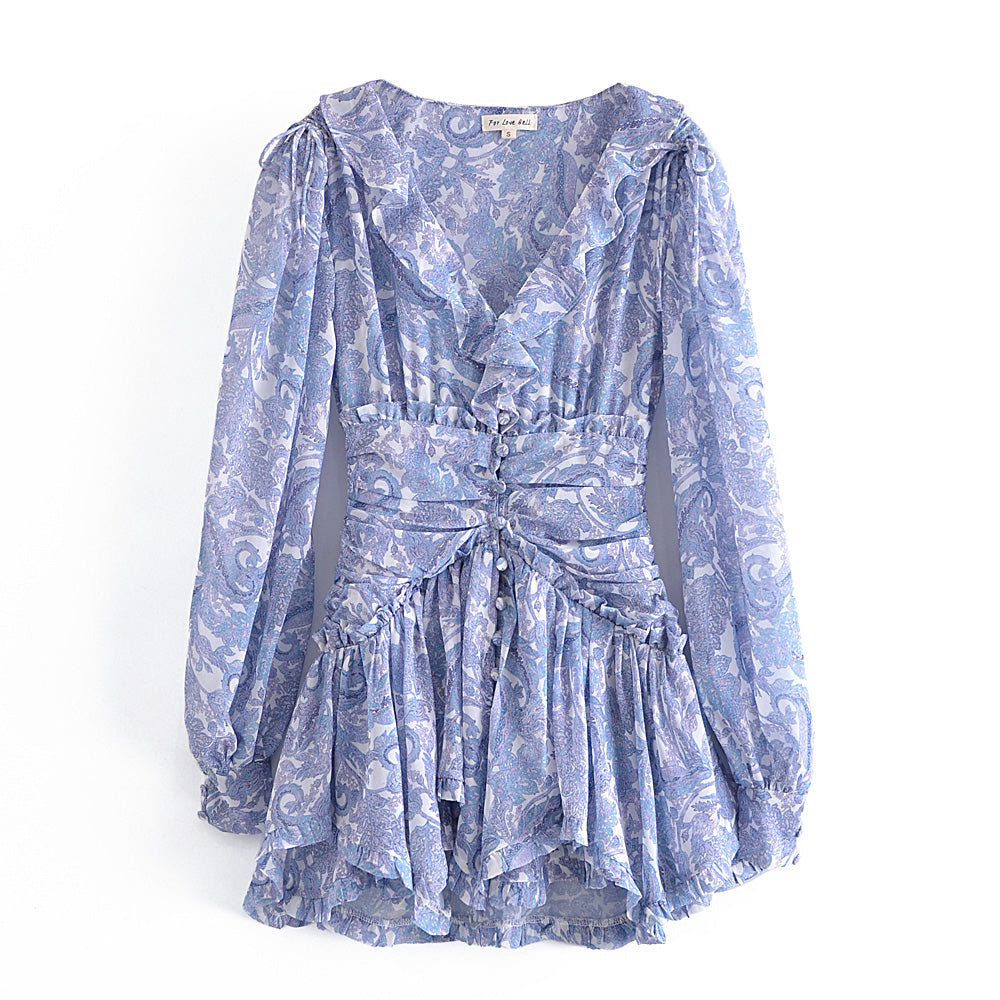 Holly Blue Floral Print Chiffon Mini Dress