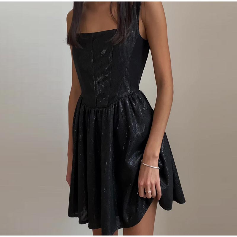 Diane Solid Sleeveless Black Mini Dress