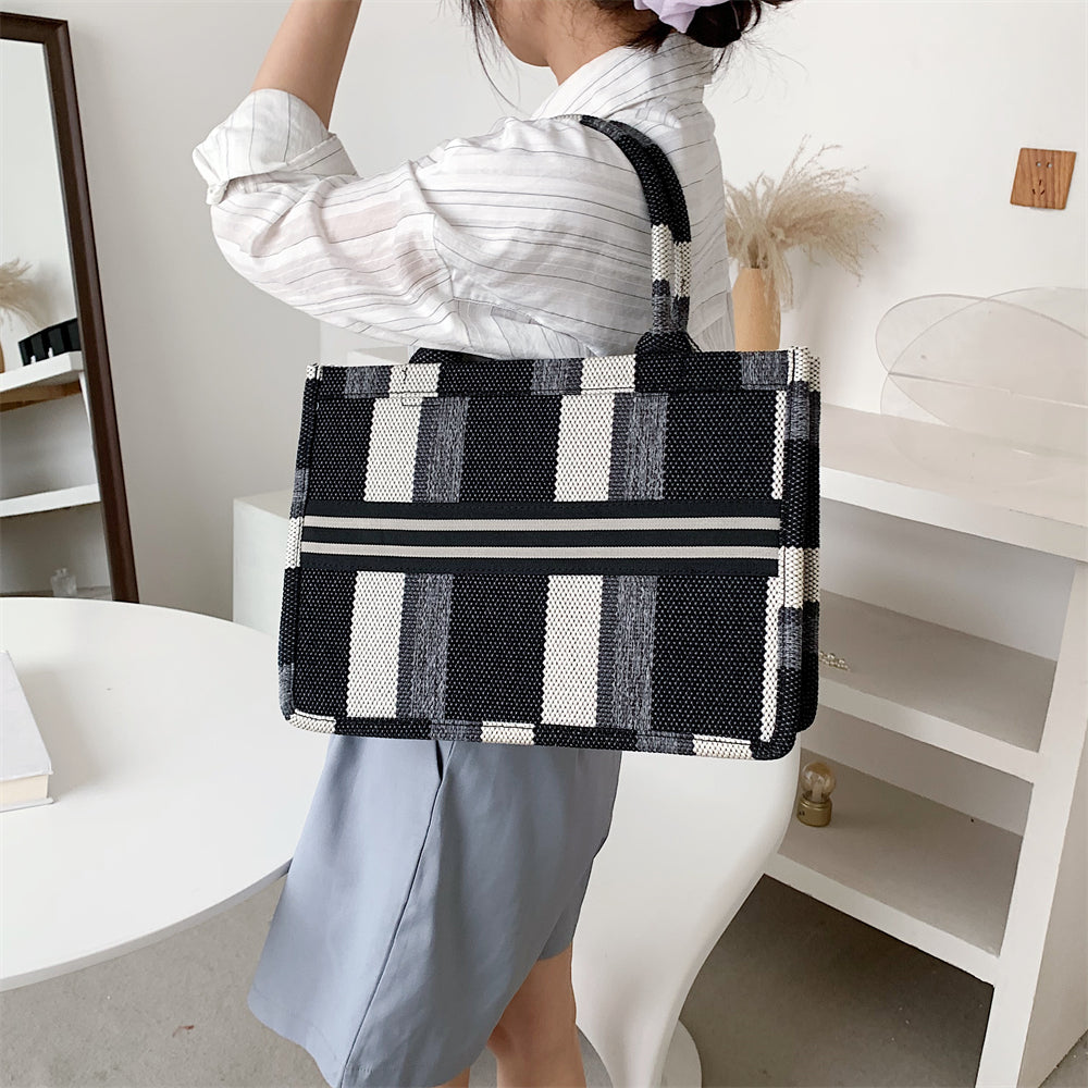 Sandra Plaid Canvas Tote Bag