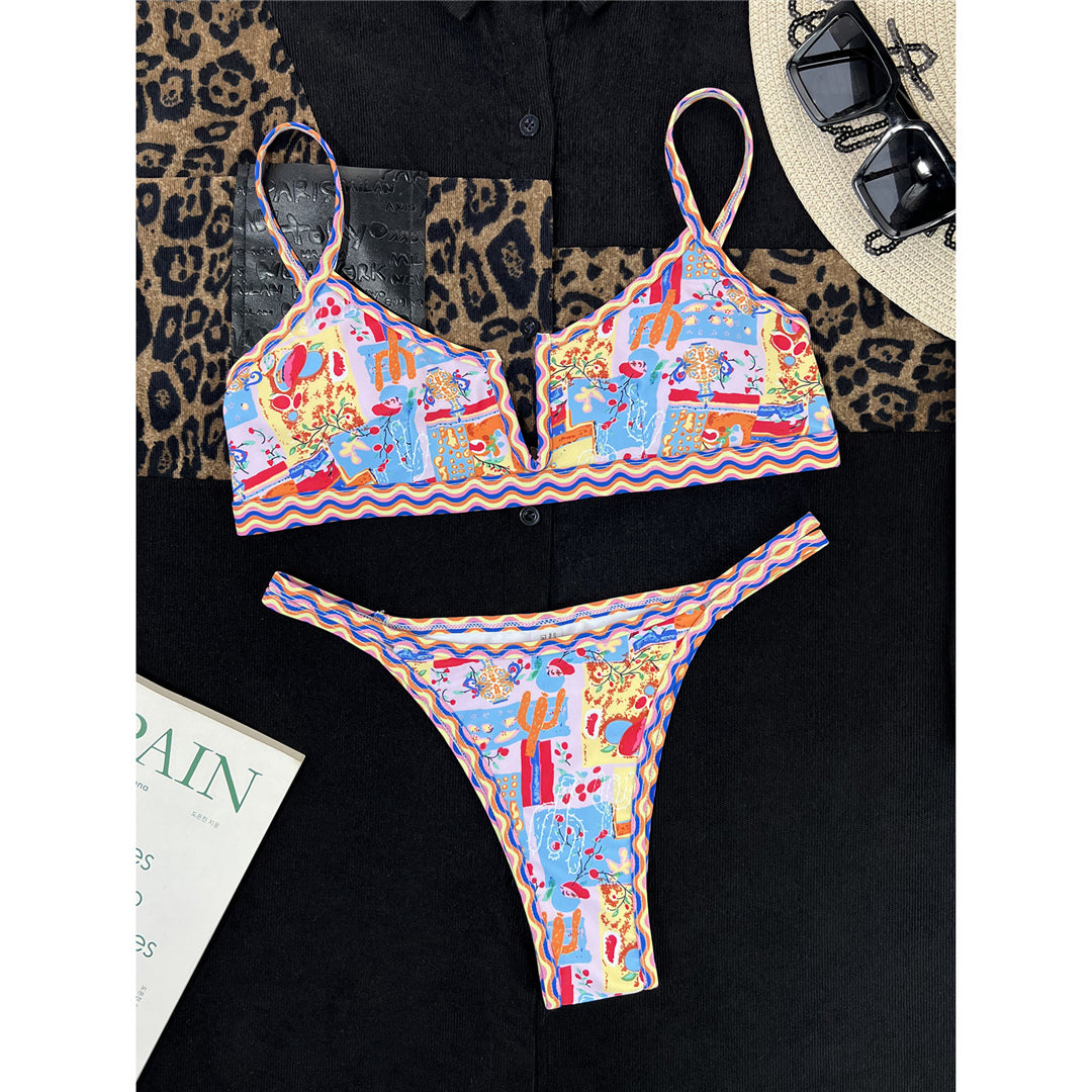 Edison Sexy Printed V Shaped High Leg Cut Bikini