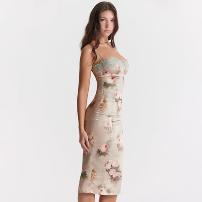 Kimberly Spaghetti Strap Lace Print Midi Dress