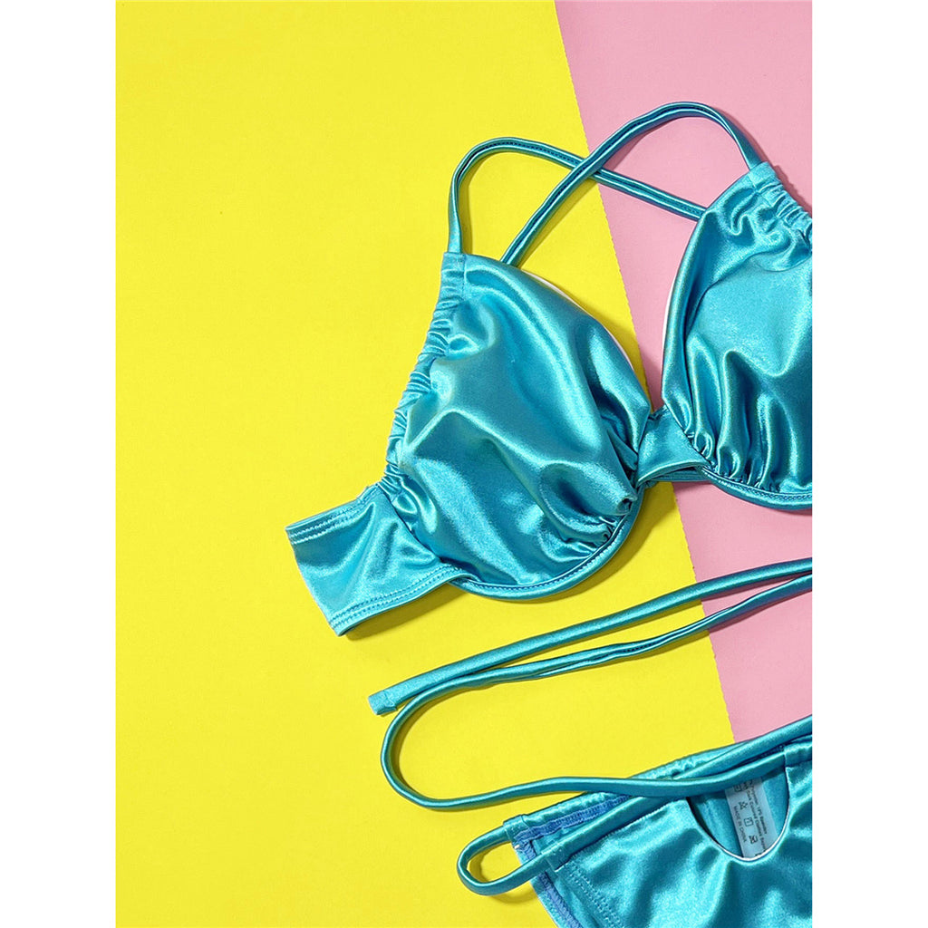 Sexy Wrinkled Underwired Cross Back Bikini