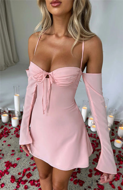 Regina Pleated Bust Lace Up Back Mini Dress