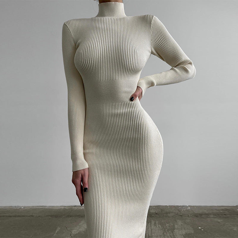 Emma Long Sleeve High Neck Knitted Midi Dress