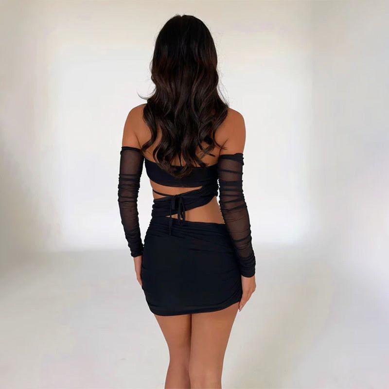 Cecil Black Hollow Out Cut Out Halter Backless Mini Dress