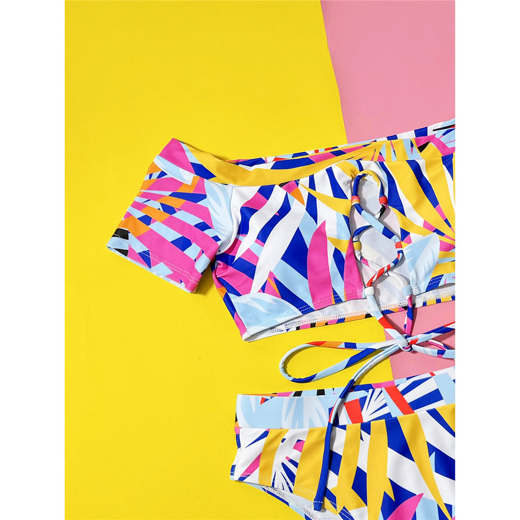 Diana Sexy Printed Short Sleeve Bikini