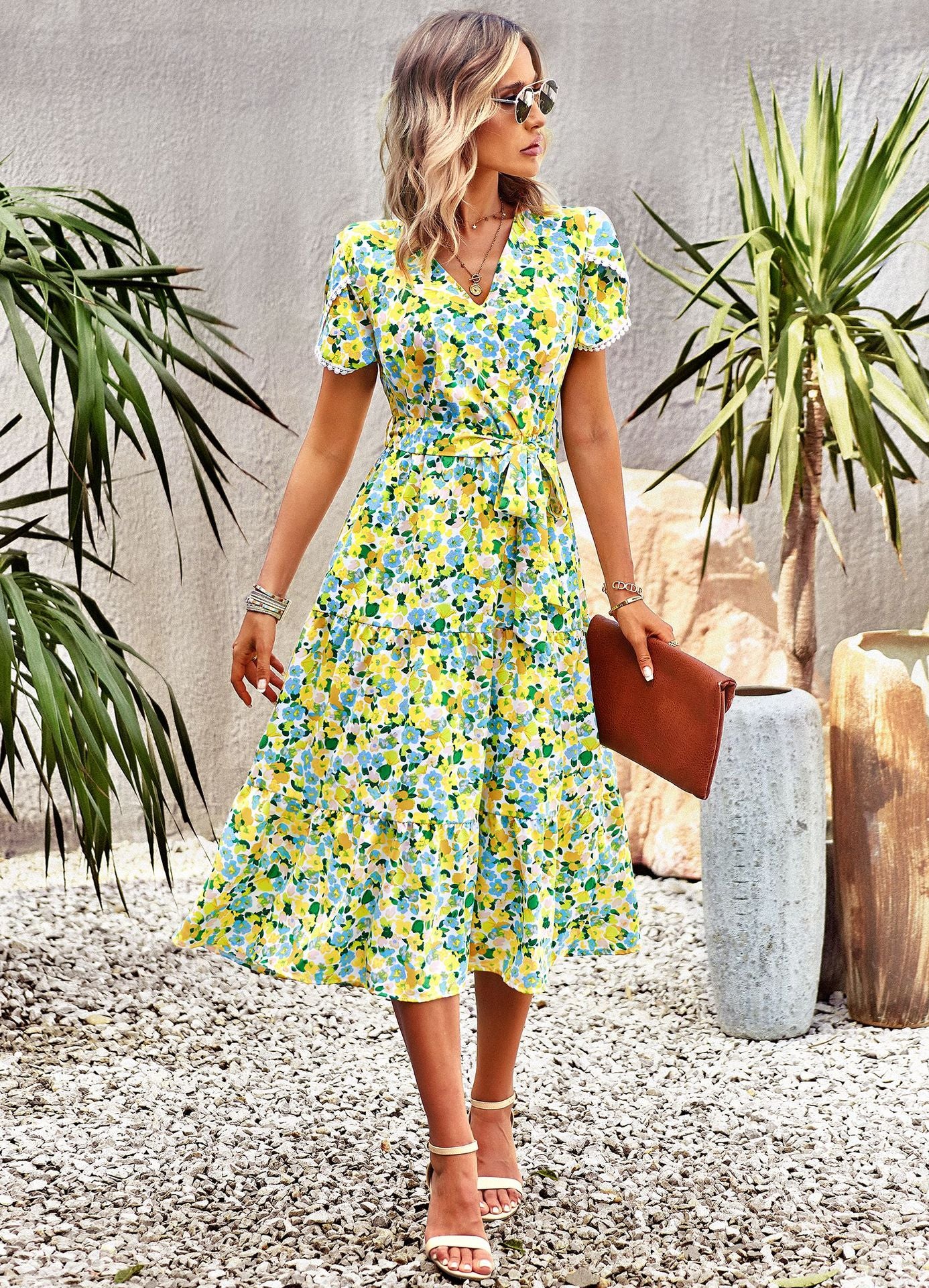 Lisa Bohemian Floral Print Summer Midi Dress