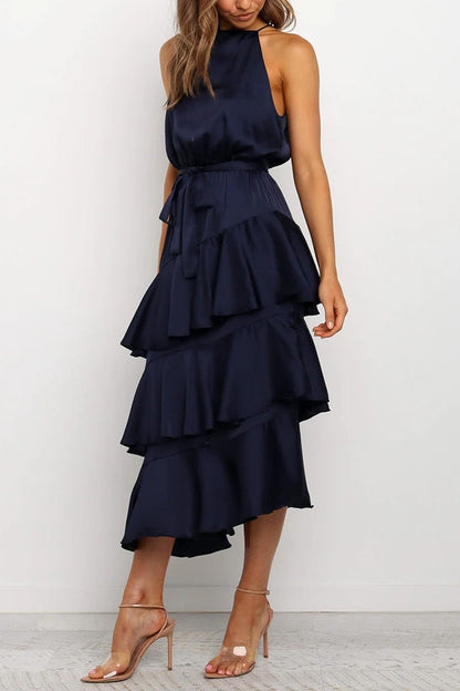 Ketty Halter Ruffle Hem Layered Dress