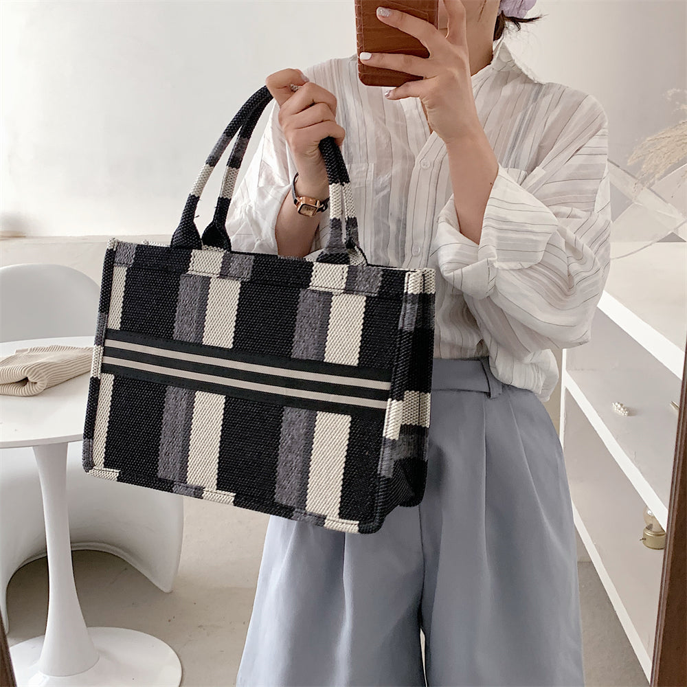 Sandra Plaid Canvas Tote Bag