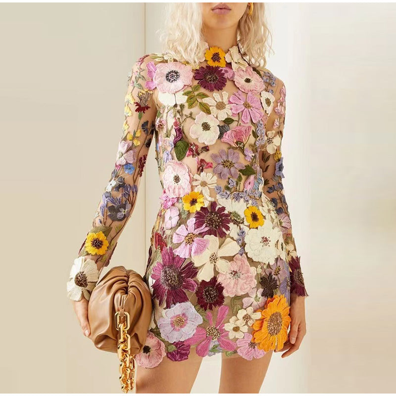 Irene Flower Embroidery Mini Dress