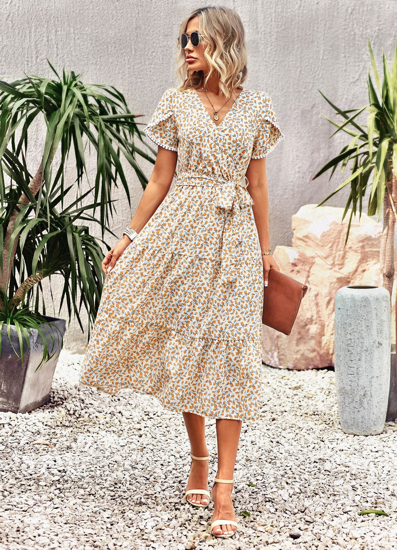 Lisa Bohemian Floral Print Summer Midi Dress