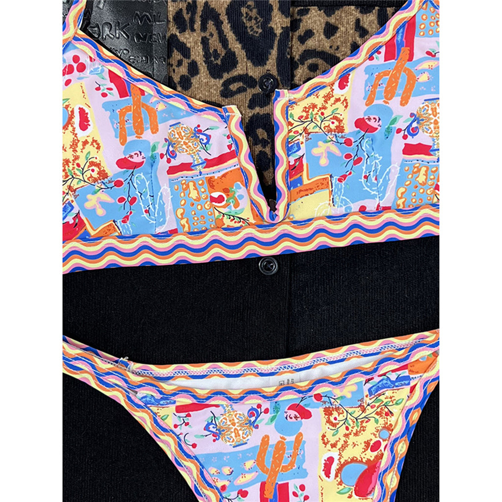 Edison Sexy Printed V Shaped High Leg Cut Bikini