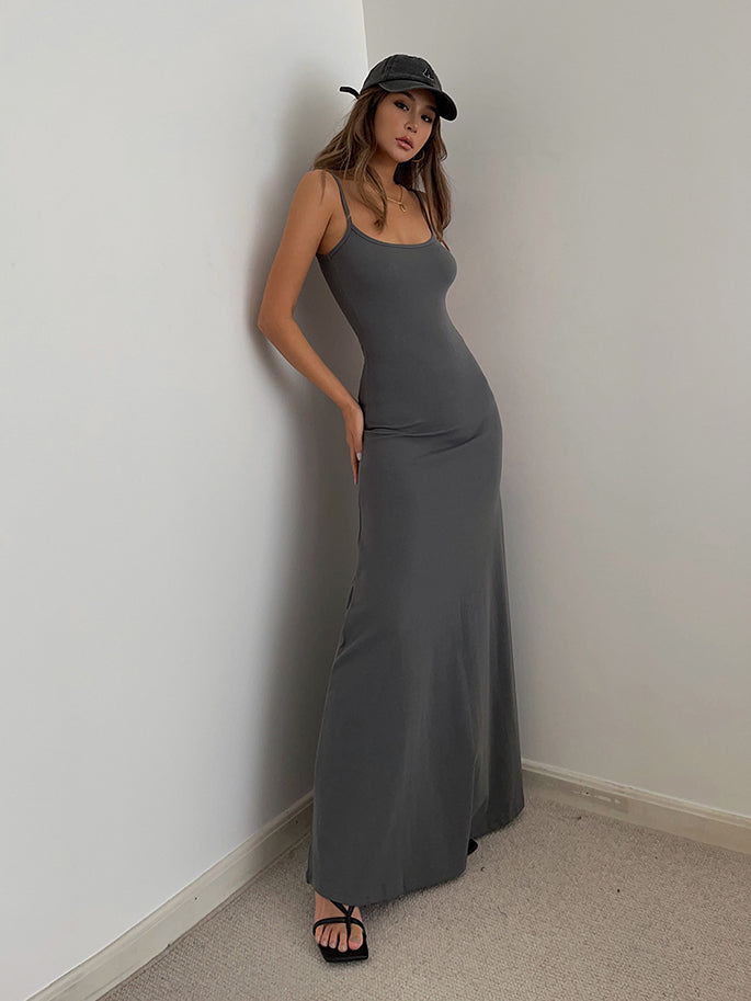 Solid Spaghetti Strap Maxi Dress
