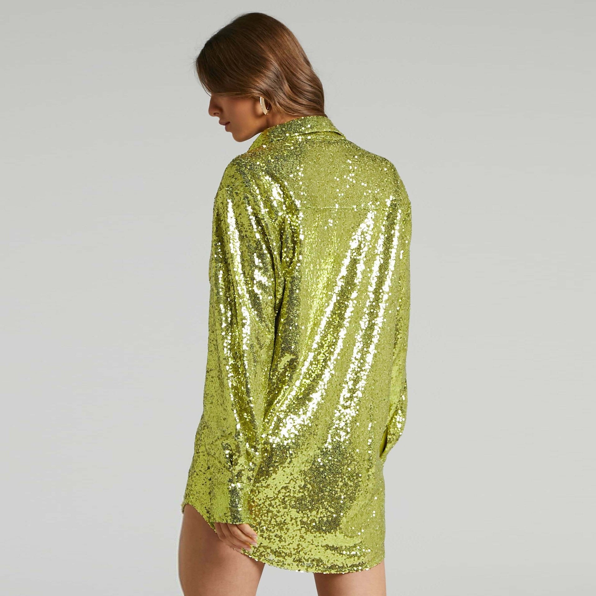 Margie Turn-down Collar Bright Silk Shirt Dress