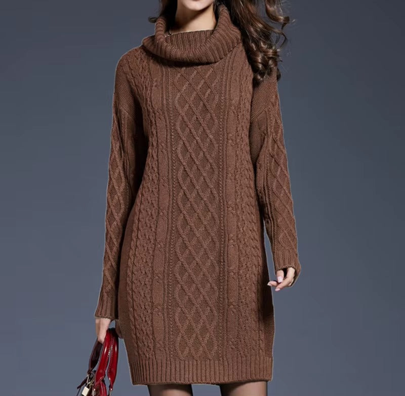 Loose Fit Knitted Knee Length Sweater Dress