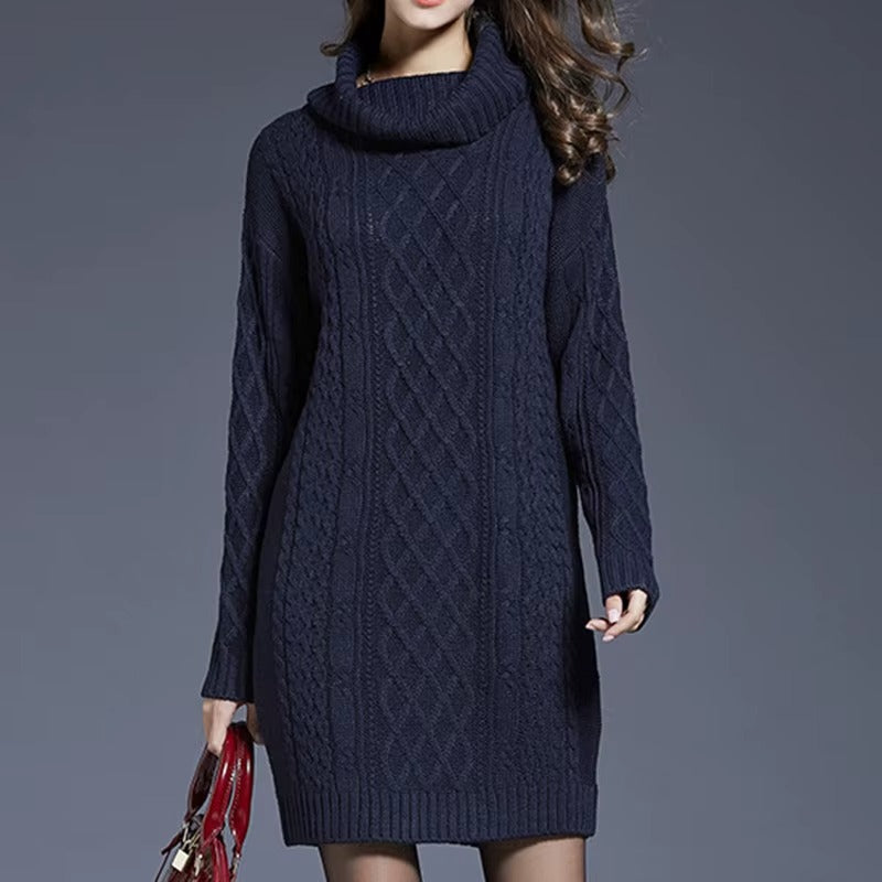 Loose Fit Knitted Knee Length Sweater Dress