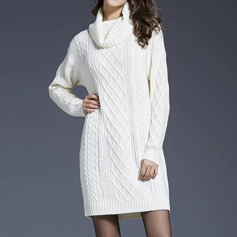 Loose Fit Knitted Knee Length Sweater Dress