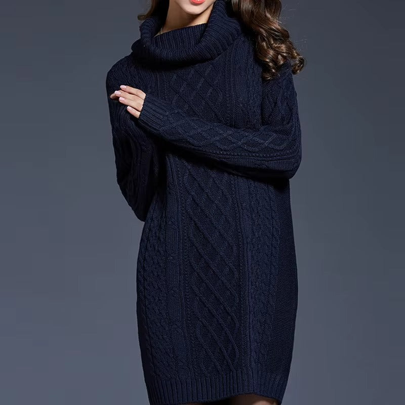 Loose Fit Knitted Knee Length Sweater Dress