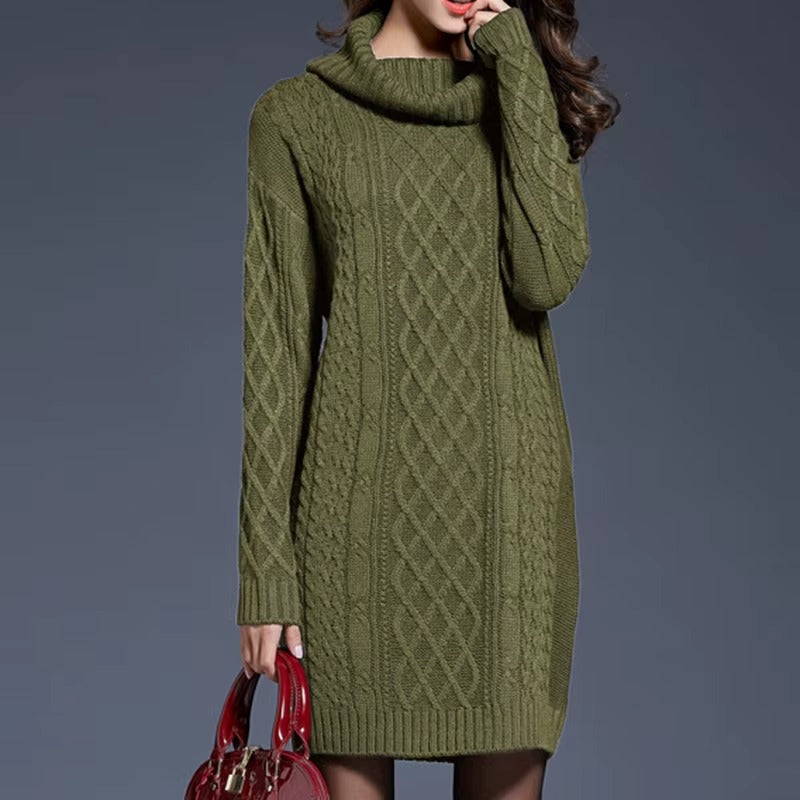 Loose Fit Knitted Knee Length Sweater Dress