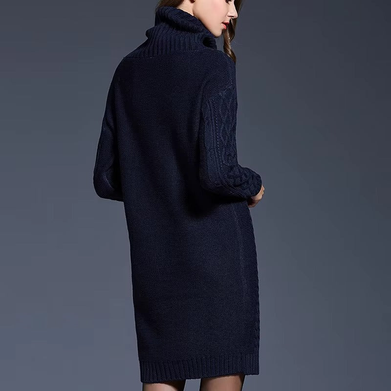 Loose Fit Knitted Knee Length Sweater Dress