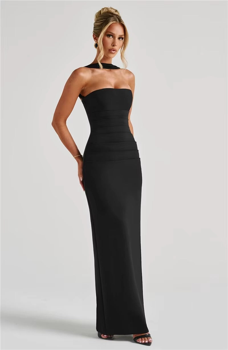 Alyssa Scarf Collar Strapless Sexy Maxi Dress