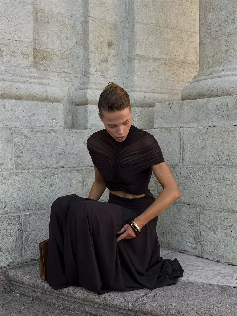 Hollow Out Short Sleeve Sexy Maxi Dress