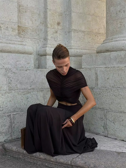 Hollow Out Short Sleeve Sexy Maxi Dress