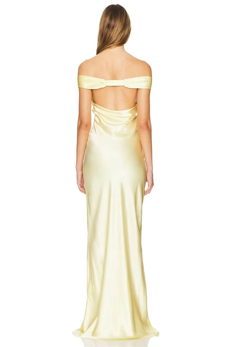 Satin Off-shoulder Backless Sexy Maxi Dress