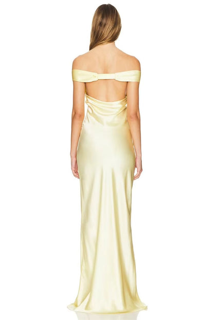 Satin Off-shoulder Backless Sexy Maxi Dress