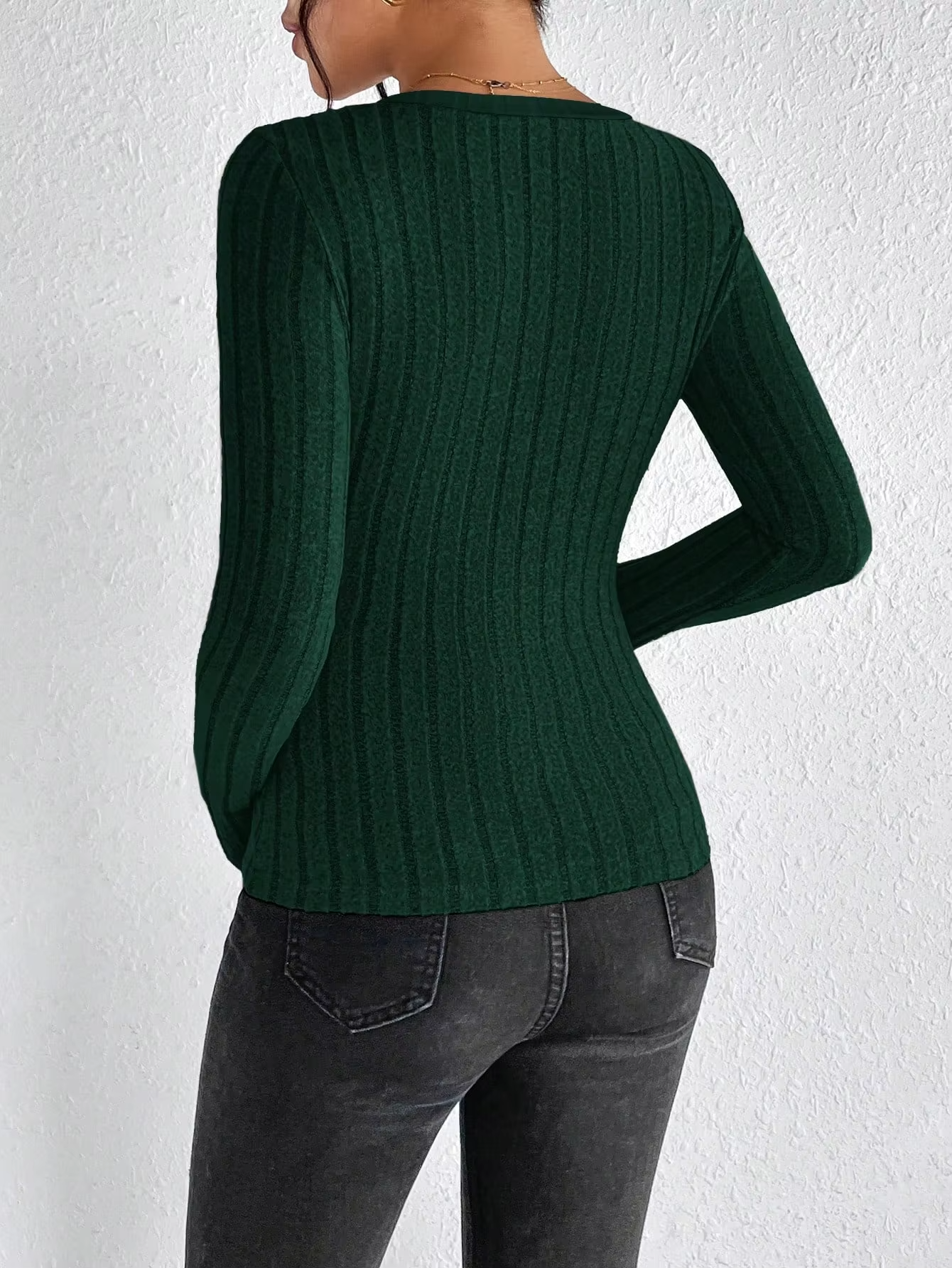 Slim Fit V-Neck Long Sleeve Knitted Jumper for Women