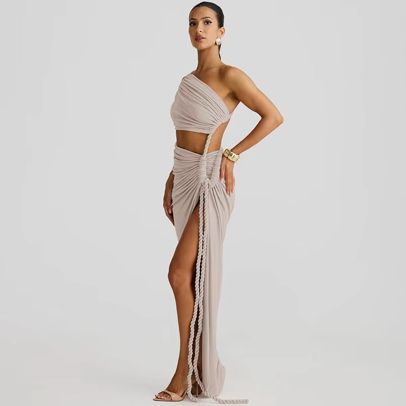 Jennifer  Off-shoulder Thigh High Split Sexy Maxi Dress