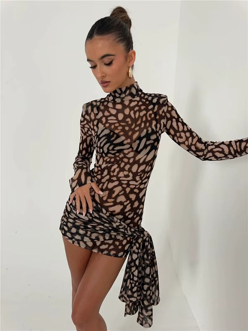 Martha Mesh Leopard Print Sexy Mini Dress