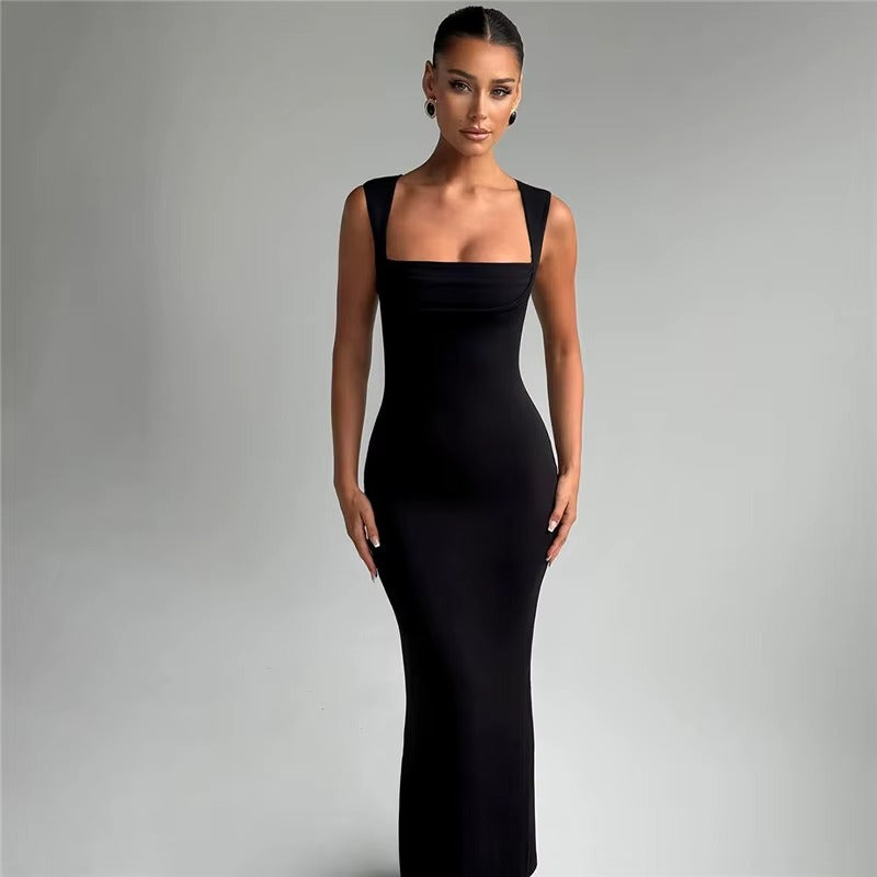 Judith Square Collar Sleeveless Sexy Maxi Dress
