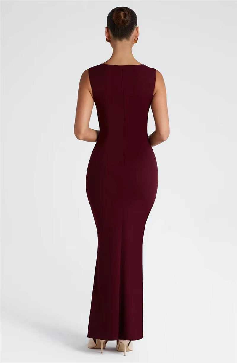 Judith Square Collar Sleeveless Sexy Maxi Dress