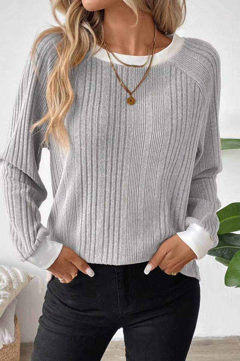 Women's Long Sleeve Knit Solid Color Ribbed Sweater